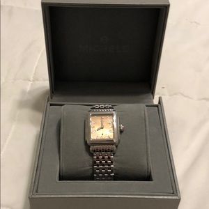 Classic Michele watch w/ diamonds+rose gold face